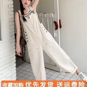 Off-White College Style Women's Overalls - Trendy Casual Loose Fit for Summer 2025, Age-Reducing and Lightweight