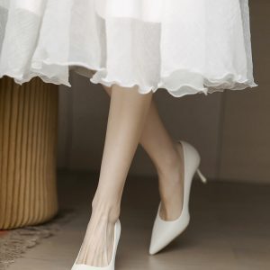 Off-White Elegant Pointed Toe Thin High Heels - 2025 French Soft Leather Flight Attendant Style for Women