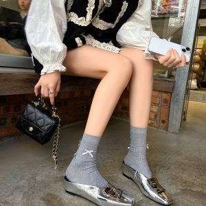 Old Money Style Pointed Toe Half Slippers for Women - French Metal Buckle, Square Toe, Slip-On with Hidden Height Increase