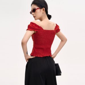 One-Shoulder Puff Sleeve Off-Shoulder T-Shirt for Women - Summer Korean Style Slim Fit Top
