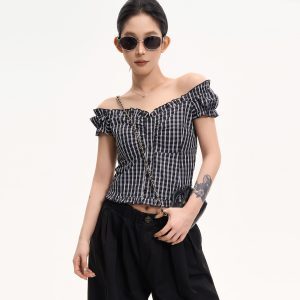 One-Shoulder Puff Sleeve Off-Shoulder T-Shirt for Women - Summer Korean Style Slim Fit Top