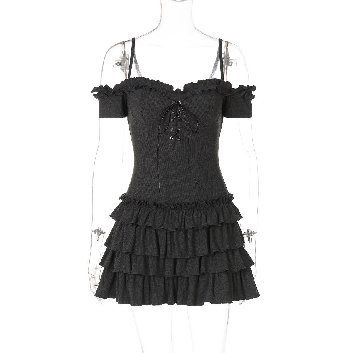 One-Shoulder Ruffled Edge Spaghetti Strap Dress with Tie Waist and Fitted Skirt - Summer Sexy Style for Spicy Girls