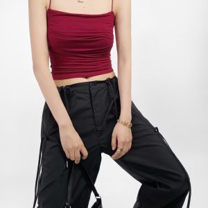 One-Shoulder Ruffled K-Pop Camisole with Chest Pad - Slimming Short Inner Tank Top for Jazz Dance Fitness
