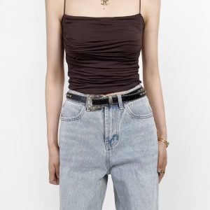 One-Shoulder Ruffled K-Pop Camisole with Chest Pad - Slimming Short Inner Tank Top for Jazz Dance Fitness