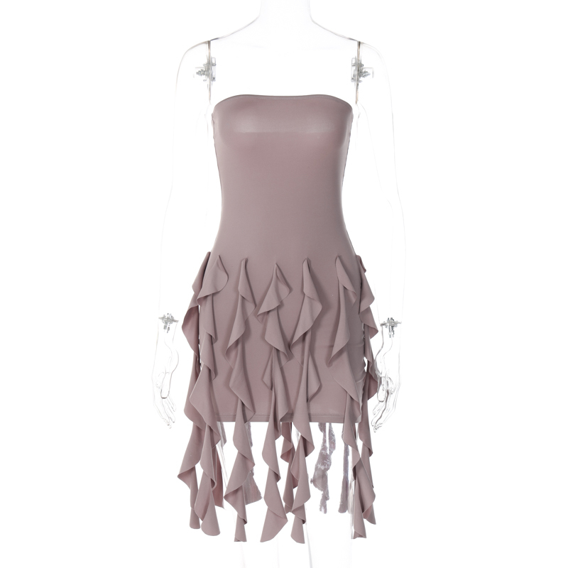 One-Shoulder Strapless Dress for Women 2023 - High-Waisted Slimming Color-Blocking Flowy Ribbon Solid Short Skirt, European Style
