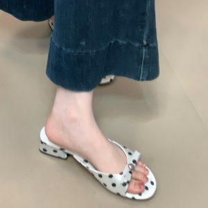 One-Strap Polka Dot Sandals with Bow - Low-Heeled Comfortable Summer Shoes for Outdoor Commuting