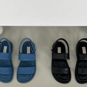 One-Strap Velcro Open-Toe Flat Sandals for Women - Trendy Spring and Autumn Casual Footwear