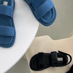 One-Strap Velcro Open-Toe Flat Sandals for Women - Trendy Spring and Autumn Casual Footwear