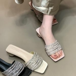 Open-Toe High-Heeled Sandals for Women - 2025 New Style with One-Strap Design, Fine Straps, and Rhinestones - Trendy Evening Footwear