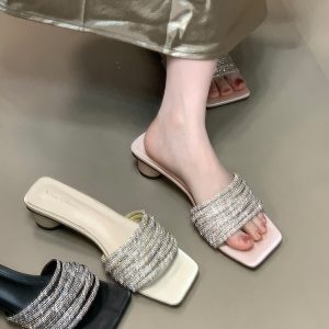 Open-Toe High-Heeled Sandals for Women - 2025 New Style with One-Strap Design, Fine Straps, and Rhinestones - Trendy Evening Footwear
