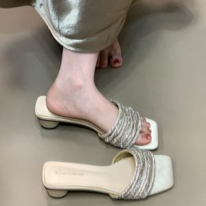 Open-Toe High-Heeled Sandals for Women - 2025 New Style with One-Strap Design, Fine Straps, and Rhinestones - Trendy Evening Footwear