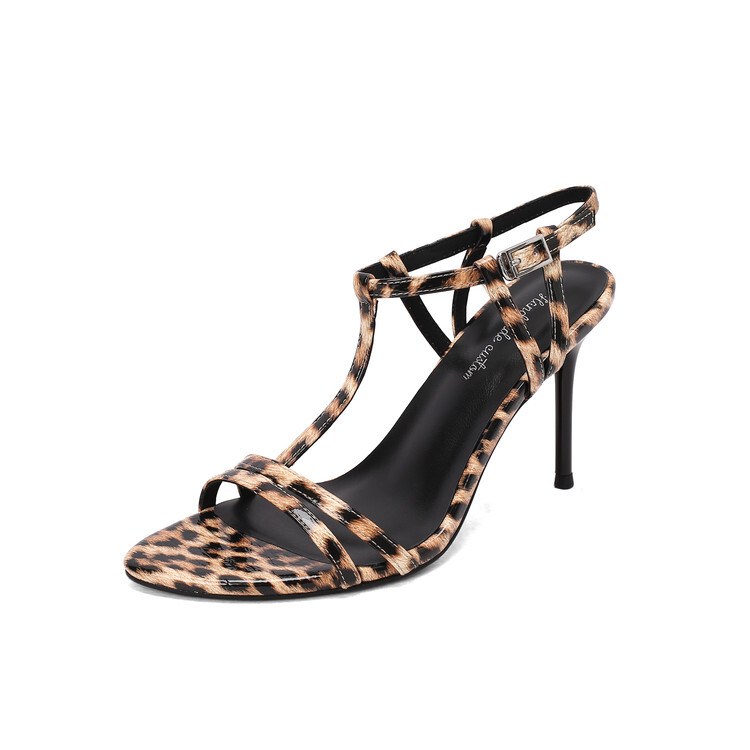 Open-Toe Leopard Print High Heels with One-Strap Buckle - Trendy Women's Thin Heels for Spring/Summer Fashion