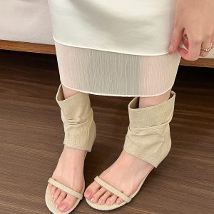 Open-Toe Mid-Heel Boots for Girls, Summer 2024 Trendy Wandering Style, Cool Ma Xing Color, Perfect for Y2K and 90s Fashion