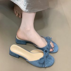 Open-Toe One-Strap Chunky Heel Bow-Knot Sandals for Women - Summer 2025 French Style Comfort