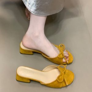 Open-Toe One-Strap Chunky Heel Bow-Knot Sandals for Women - Summer 2025 French Style Comfort
