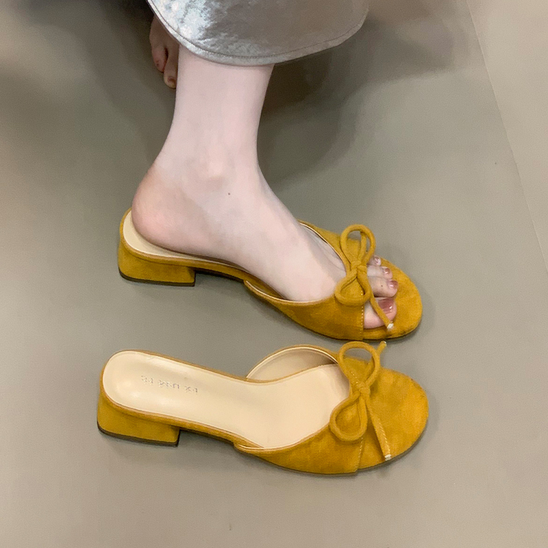 Open-Toe One-Strap Chunky Heel Bow-Knot Sandals for Women - Summer 2025 French Style Comfort