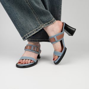 Open-Toe One-Strap High-Heeled Sandals for Women - Fashionable Denim Half-Slippers, Elegant Summer Outdoor Style