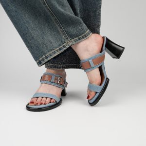 Open-Toe One-Strap High-Heeled Sandals for Women - Fashionable Denim Half-Slippers, Elegant Summer Outdoor Style