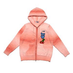 Orange-Pink Gradient Yarn Zip-Up Hoodie Cardigan - Artist Original Design, Cozy Layering Piece, Trendy Streetwear Style