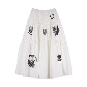 Original Graffiti Print White Lace Slim A-Line Midi Skirt - Trendy 90s Inspired Fashion Piece