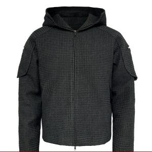 Oversized Black Fleece Beekeeper Jacket with Hood and Zipper - Trendy Textured Coat for Casual Y2K Style