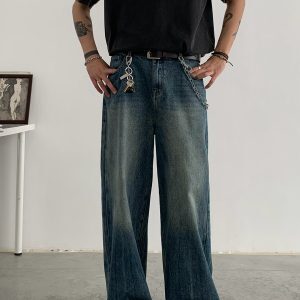 Oversized Floor-Length Jeans for Men and Women - Washed Design, Micro Flared Fit, American Streetwear, 90s Inspired Fashion