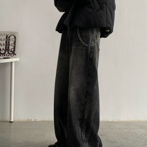 Oversized Floor-Length Jeans for Men and Women - Washed Design, Micro Flared Fit, American Streetwear, 90s Inspired Fashion