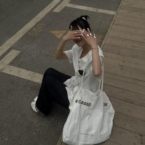 Oversized Korean Style Letter Tote Bag - Casual Versatile Shoulder Bag for Women, Perfect for Everyday Use and Errands