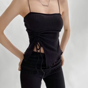 Padded Sexy Split Drawstring Pilates Yoga Tank Top Sports Bra for Women - Fitness and Activewear Essential