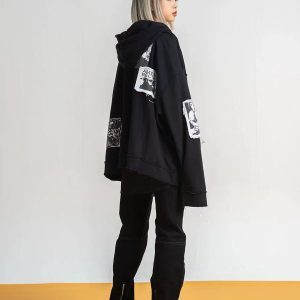 Patchwork Portrait Loose Hoodie for Men and Women - Trendy Autumn Winter Couple Cardigan Jacket, Stylish Unisex Fashion Outerwear