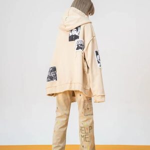 Patchwork Portrait Loose Hoodie for Men and Women - Trendy Autumn Winter Couple Cardigan Jacket, Stylish Unisex Fashion Outerwear