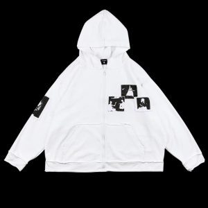 Patchwork Portrait Loose Hoodie for Men and Women - Trendy Autumn Winter Couple Cardigan Jacket, Stylish Unisex Fashion Outerwear