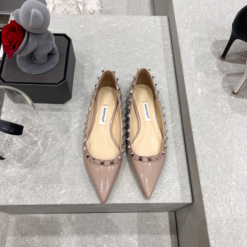 Patent Leather Nude Gray Studded Pointed Toe Flat Shoes for Women - Stylish Party Flats, Y2K Inspired, Ins Style