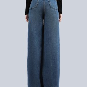 Petite Loose-Fitting Wide-Leg Dark Blue Jeans for Women - Straight-Leg Spring 2025 Style for Pear-Shaped Figures