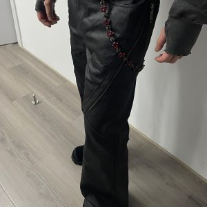 Pigeon Blood Gem Chain Trousers - Trendy Streetwear Pants with Unique Design, Fashion-Forward Style for 90s and Y2K Aesthetic