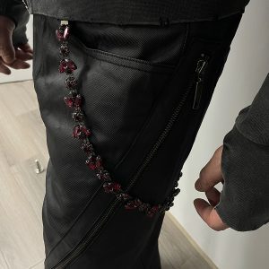 Pigeon Blood Gem Chain Trousers - Trendy Streetwear Pants with Unique Design, Fashion-Forward Style for 90s and Y2K Aesthetic