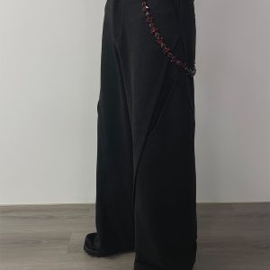 Pigeon Blood Gem Chain Trousers - Trendy Streetwear Pants with Unique Design, Fashion-Forward Style for 90s and Y2K Aesthetic
