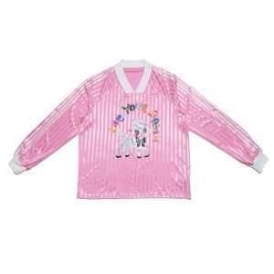 Pink Cute Little Sheep Printed Baseball Jersey Long Sleeve Loose T-Shirt - Y2K Style Casual Top for Trendy Outfits