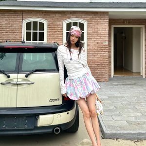 Pink Floral Puff Midi Skirt - High-End Hot Girl Design, Cake Skirt Style, Trendy Y2K Fashion, Perfect for Parties and Special Occasions