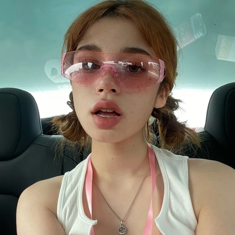 Pink Frameless Diamond-Studded High-End Y2K Futuristic Sunglasses for Women - European and American Millennial Style