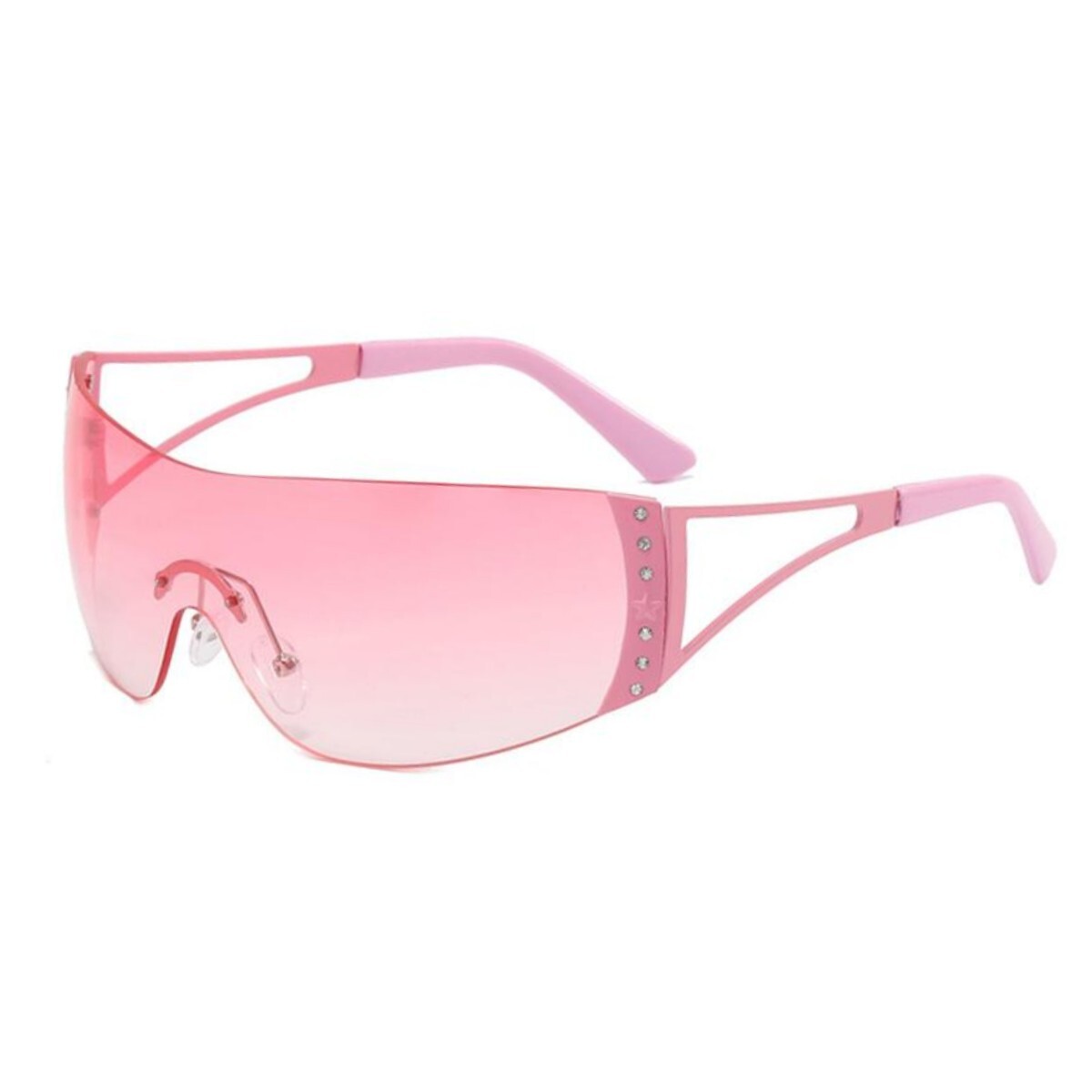 Pink Frameless Diamond-Studded High-End Y2K Futuristic Sunglasses for Women - European and American Millennial Style