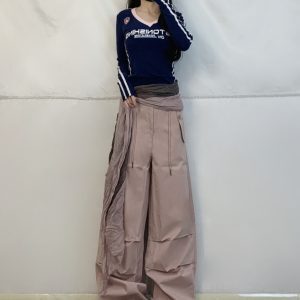 Pink Jazz Dance Overalls for Women - Loose Straight Wide-Leg Hip-Hop Casual Long Pants, Y2K Style