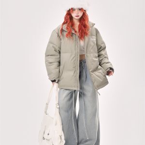 Pink Oversized Thick Bread Jacket for Petite Women - Trendy Korean Style Cotton Coat for Winter Fashion