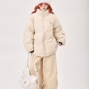 Pink Oversized Thick Bread Jacket for Petite Women - Trendy Korean Style Cotton Coat for Winter Fashion