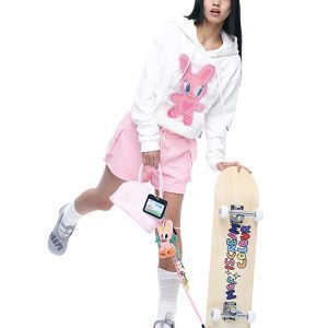 Pink Patch Rabbit Casual Sweatpants Shorts for Women - Trendy Y2K Style, Comfortable Artist Design, Summer Fashion