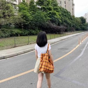 Plaid Canvas Shoulder Bag for Women - Large Capacity Casual Fashion Tote for College Students - 2023 Autumn Summer Style