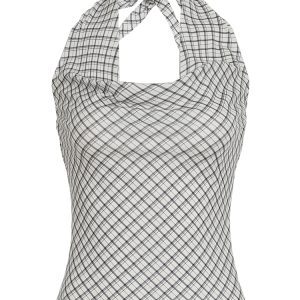 Plaid Off-Shoulder Halter Top - Slim Fit Backless Camisole for Women, Spicy Girl Style, 90s Vibe