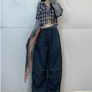 Plaid Patchwork Hooded Short Shirt for Women - Jazz Dance Camisole, Stylish Fake Two-Piece, Trendy Girl Group Style