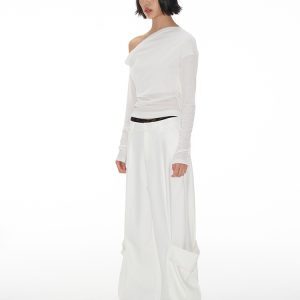 Pleated Long Pants with Double Pockets, Straight Leg, Slight Flare, 3D Hem Details - Trendy Street Style Trousers