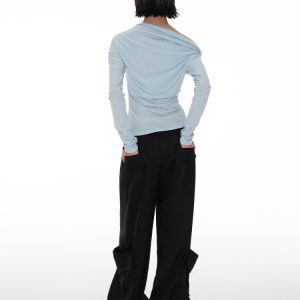 Pleated Long Pants with Double Pockets, Straight Leg, Slight Flare, 3D Hem Details - Trendy Street Style Trousers